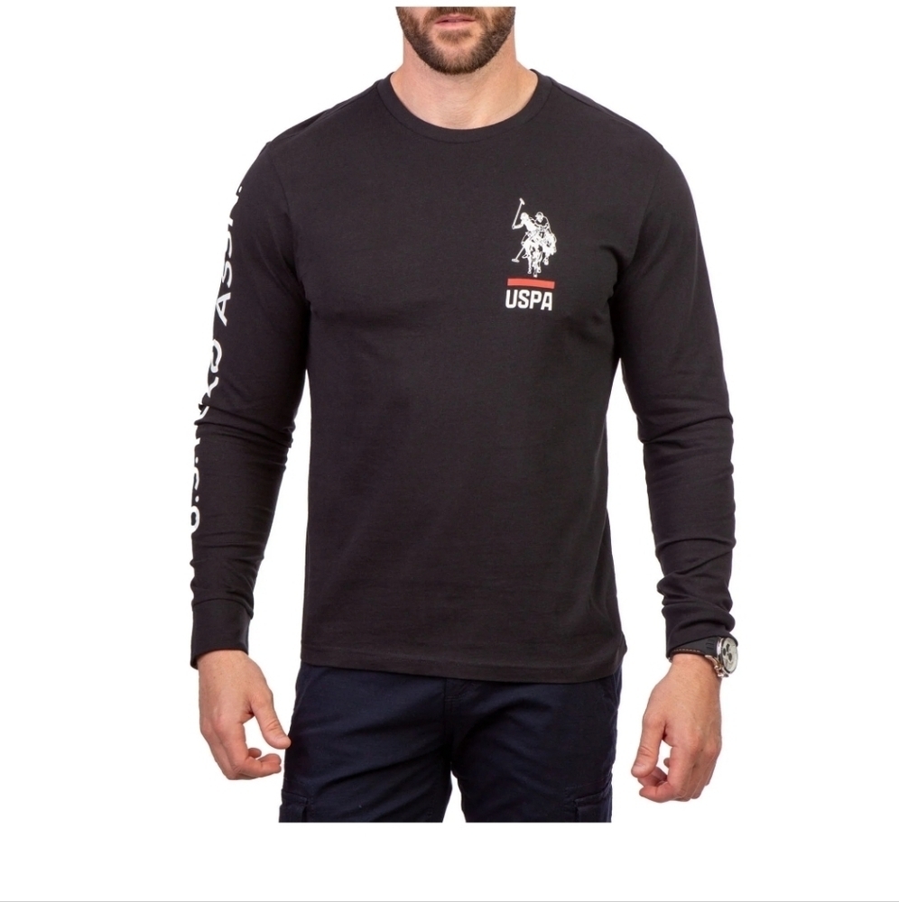 U.S. Polo Assn. Black‎ Long Sleeve Logo T-Shirt Mens 2XL Cotton Blend